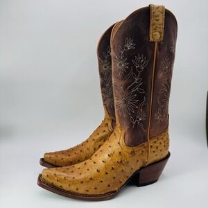 Shyanne Daisie Ostrich Boots Women's Size 11 B Brown Full Quill Snip Toe